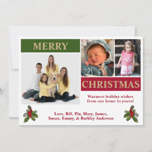 Tarjeta de Navidad de 3 Fotos en Blanco, Rojo, Ver