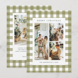 Tarjeta de Navidad de 4 Fotos con Cuadros de Verde