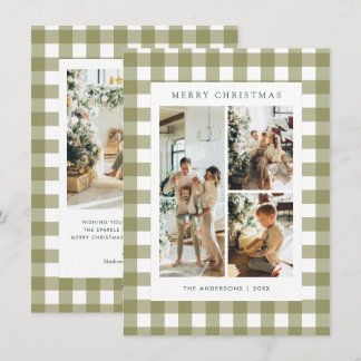 Tarjeta de Navidad de 4 Fotos con Cuadros de Verde