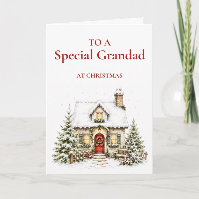 Tarjeta de Navidad de Abuelo Cabaña de Invierno Ac (Anverso)