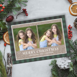 Tarjeta de Navidad de Abuelos 2 Foto Plaid Verde B