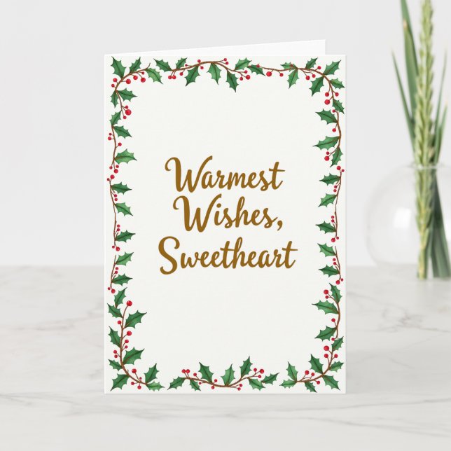 Tarjeta de Navidad de Acebo con los Mejores Deseos (Anverso)