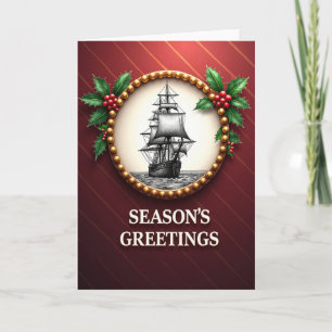 Tarjeta de Navidad de Acebo en Barco
