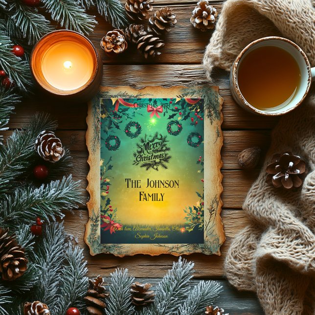 Tarjeta de Navidad de Acebo y Guirnaldas con Mensa (Subido por el creador)