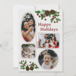 Tarjeta de Navidad de Acebo y Piñas Dibujadas a Ma
