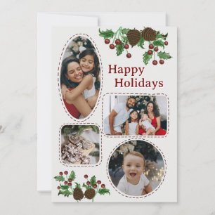 Tarjeta de Navidad de Acebo y Piñas Dibujadas a Ma