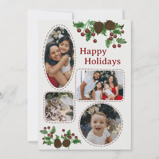 Tarjeta de Navidad de Acebo y Piñas Dibujadas a Ma