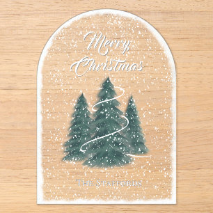 Tarjeta de Navidad de acrílico de nieve de abeto a
