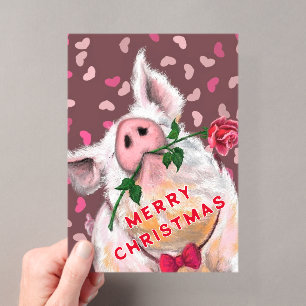Tarjeta de Navidad de acrílico del cerdo caballero