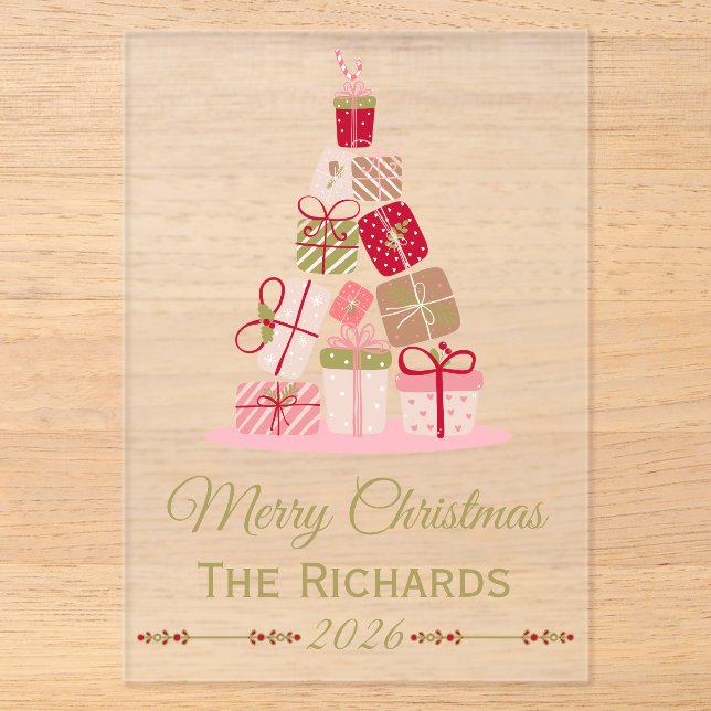 Tarjeta de Navidad de acrílico personalizada con r (Anverso)