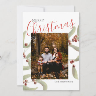 Tarjeta de Navidad de acuarela con 1 foto de Feliz