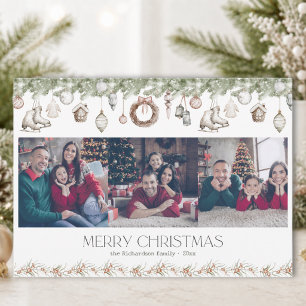 Tarjeta de Navidad de acuarela con 3 fotos elegant