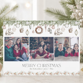 Tarjeta de Navidad de acuarela con 3 fotos elegant