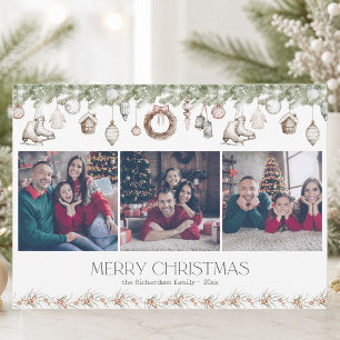 Tarjeta de Navidad de acuarela con 3 fotos elegant