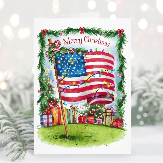 Tarjeta de Navidad de acuarela con bandera patriót (Subido por el creador)
