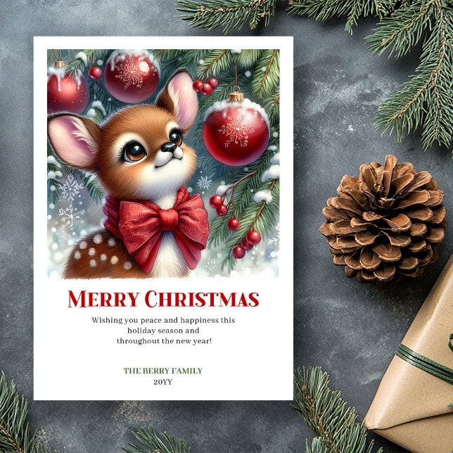 Tarjeta de Navidad de Acuarela Corderito Tierno de (Tender Winter Fawn Watercolor Christmas Card Christmas)