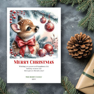 Tarjeta de Navidad de Acuarela de Bosque Nevado Pu