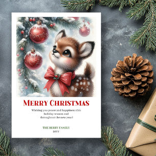 Tarjeta de Navidad de Acuarela de Bosque Nevado y 