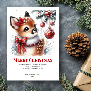 Tarjeta de Navidad de acuarela de cervatillo del b