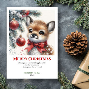 Tarjeta de Navidad de Acuarela de Ciervo en Bosque