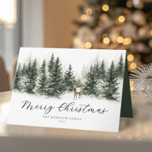 Tarjeta de Navidad de Acuarela de Ciervo Rústico