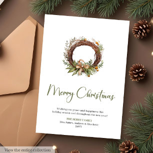 Tarjeta de Navidad de Acuarela de Corona de Pino E