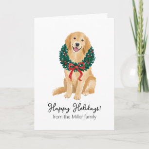Tarjeta de Navidad de Acuarela de Golden Retriever