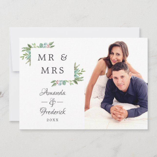 Tarjeta de Navidad de acuarela de Sr y Sra (Anverso)