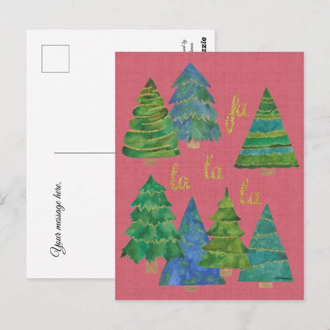 Tarjeta de Navidad de Acuarela Fa La La con Acento (Anverso / Reverso)
