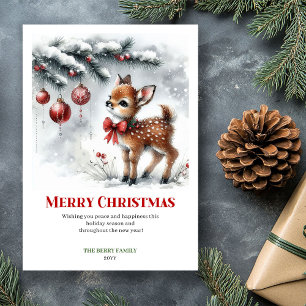 Tarjeta de Navidad de Acuarela Nevada Cierva Agrac