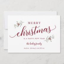 Tarjeta de Navidad de Acuarela sin Foto con Hiedra