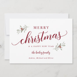 Tarjeta de Navidad de Acuarela sin Foto con Hiedra