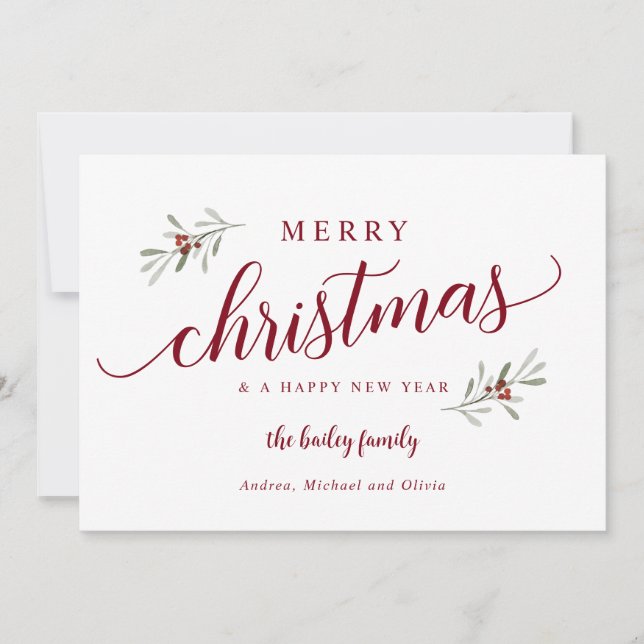 Tarjeta de Navidad de Acuarela sin Foto con Hiedra (Anverso)