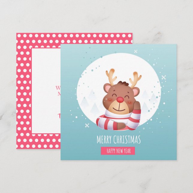 Tarjeta de Navidad de adorables renos (Anverso / Reverso)