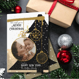 Tarjeta de Navidad de Adorno de Foto en Negro y Do