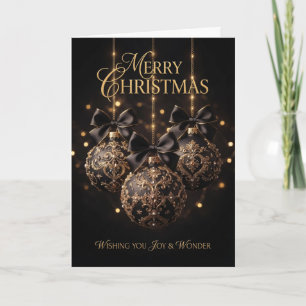 Tarjeta de Navidad de Adorno de Oro Negro