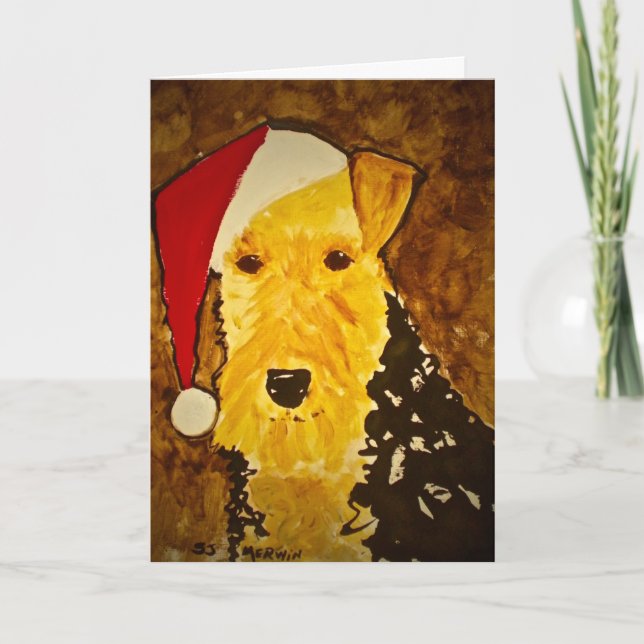 Tarjeta de Navidad de Airedale: "Patas de Santa " (Anverso)