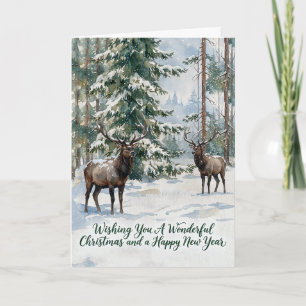 Tarjeta de Navidad de Alce de Invierno en Acuarela
