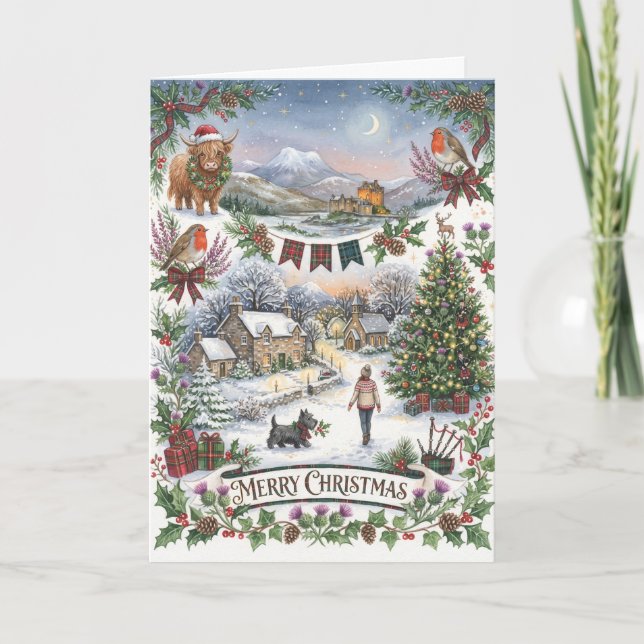 Tarjeta de Navidad de Aldea Escocesa (Anverso)