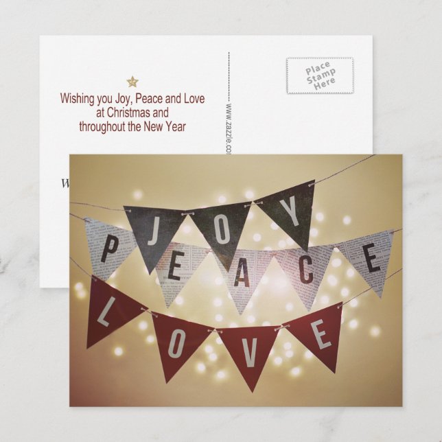 Tarjeta de Navidad de Alegría Paz Amor (Anverso / Reverso)