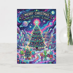 Tarjeta de Navidad de Alien Cute Fuera de Este Mun