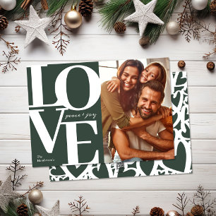Tarjeta de Navidad de Amor, Paz y Alegría Verde pa