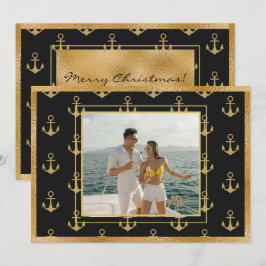 Tarjeta de Navidad de Anclas de Oro Fotografía Náu