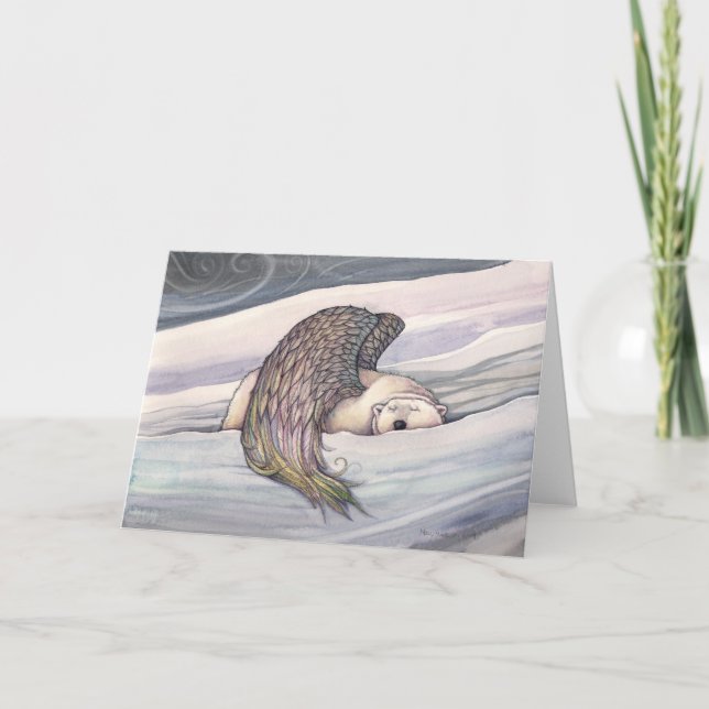 Tarjeta de Navidad de Ángel de Oso Polar Alado (Anverso)