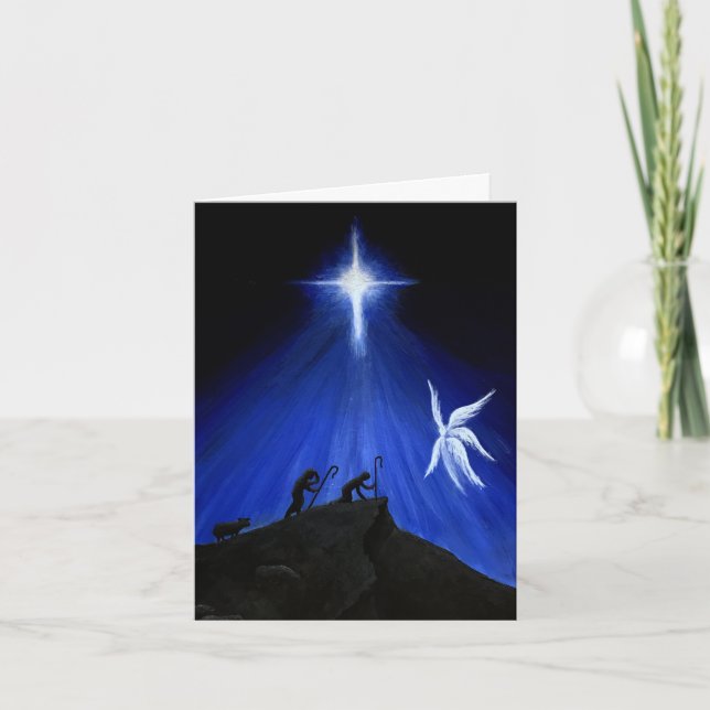 Tarjeta de Navidad de Ángel y Pastores (Anverso)