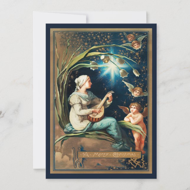 Tarjeta de Navidad de Ángeles Deseando Feliz Navid (Anverso)