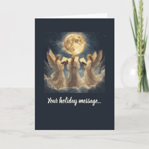 Tarjeta de Navidad de Ángeles Sagrados bajo la Lun