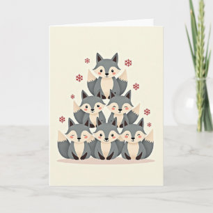Tarjeta de Navidad de Animales Adorables Apilados