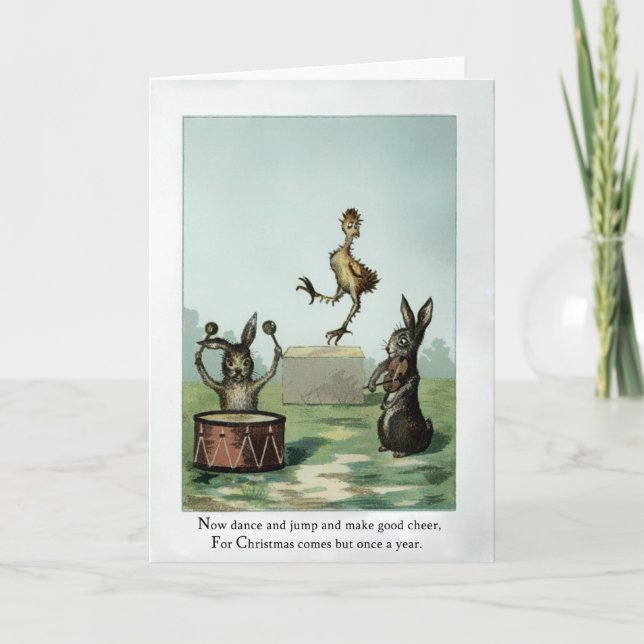 Tarjeta de Navidad de Animales Vintage (Anverso)