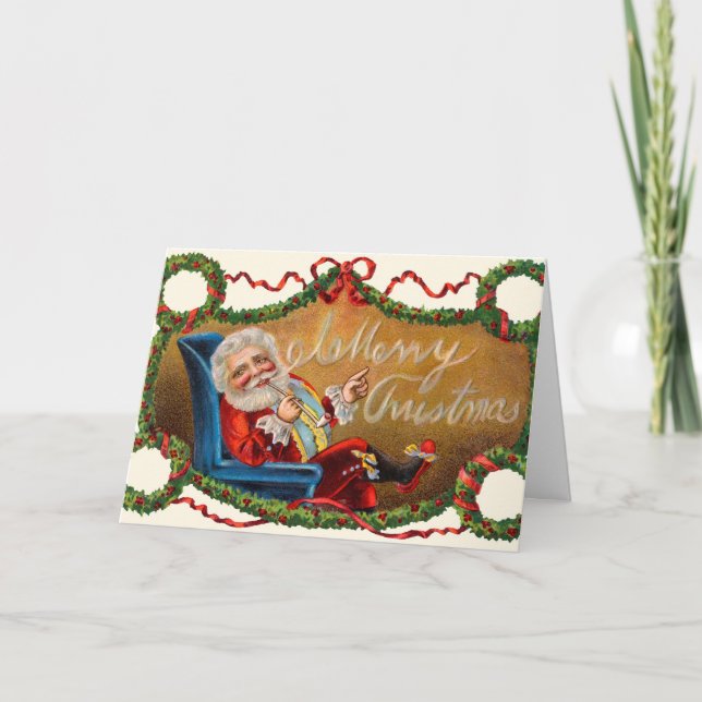 Tarjeta de Navidad de antaño Santa (Anverso)